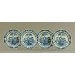 Four late 18th/early 19th century Chinese blue and white plates, with tree and fence patterns,