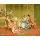 Vittorio Reggianini (1858-1938), oil painting on canvas, "Tete a Tete". 57 cm x 71.