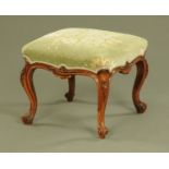 A Victorian walnut stool, of square form,