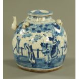 A large Chinese blue and white wine pot, decorated with a series of figures. Height 28 cm.