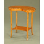 An Edwardian inlaid satinwood kidney shaped two tier occasional table. Width 64 cm.