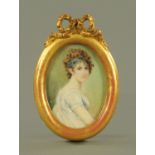 After Jacques-Louis David, a portrait miniature on ivory of Madame Recamier, Sonia,