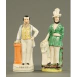 A Staffordshire figure of Louis Kossuth, mid 19th century, wearing a plumed hat and green overcoat,