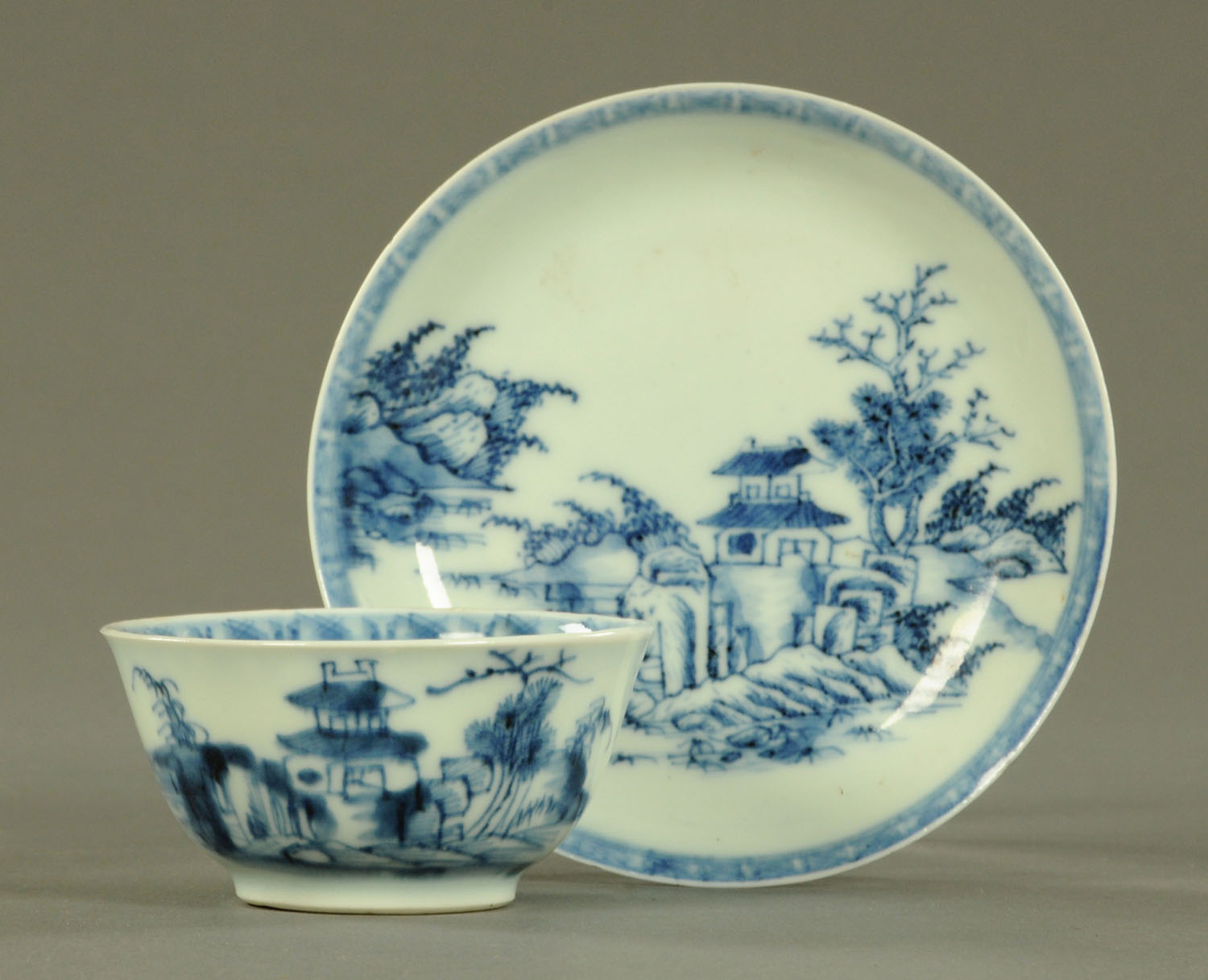 Nanking Cargo, a blue and white landscape pattern tea bowl and saucer, - Image 4 of 6