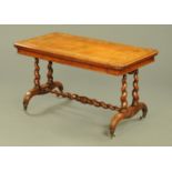 A good Victorian walnut stretcher table, with moulded edge and rounded corners,