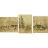 Franz Wolf, three framed coloured etchings "Palais de Justice",