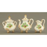 A Rockingham porcelain style bachelors three piece tea set, 19th century,