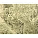 Percy Kelly, an lithograph "Trawlers" 1962, 41 cm x 50 cm, framed (see illustration).