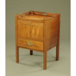 A Georgian mahogany tray topped commode, now converted to a drawer, cupboards and drawer.