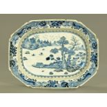 A late 18th/early 19th century Chinese blue and white rectangular dish,