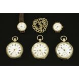 An Acme silver pocket watch, and four others.