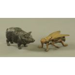 A Victorian pig Vesta holder, and an insect Vesta holder. Each length 12 cm.