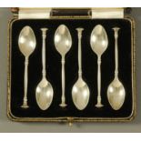 A case of six silver coffee spoons, Barker Brothers, Birmingham, each with fancy back.