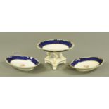 A 19th century Derby comport and two matching shaped plates,