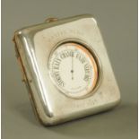 A cased Edwardian silver plated travel barometer, diameter 80 mm, London made,