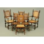 A set of six oak Jacobean style dining chairs,