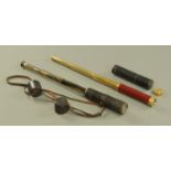 A Dollond brass and mahogany three draw telescope, with lens cap, length open 73 cm, closed 23 cm,