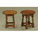 A pair of octagonal oak low tables, each width 39 cm.