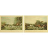 A pair of hunting prints, "The Meet at Blagdon" and "Sir Richard Sutton and The Quorn Hounds".