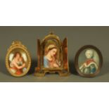 Three miniatures, two painted on porcelain and another possibly on ivory,