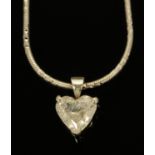 An 18 ct white gold pendant on chain, set with a heart shaped diamond weighing +/- 1.07 carats.
