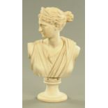 After Dubry a reconstituted Cararra marble figure of a classical bust. Height 52 cm.