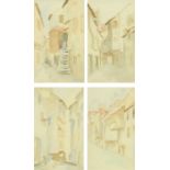 Farrell, four watercolours, Edinburgh street scenes. 22 cm x 13 cm, framed.