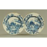 A pair of 18th century Delft chinoiserie patterned plates. Diameter 23 cm (see illustration).
