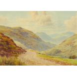 Albert Rosser (1899-1995), watercolour, Lakeland hillside path with sheep.