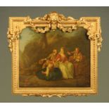 A late 18th/early 19th century oil painting on canvas, two ladies with suitors.