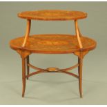 An Edwardian satinwood oval etagere,