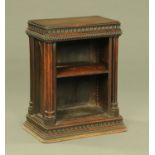A Victorian oak Gothic inspired low open shelf unit,