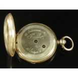 A Continental fob watch, late 19th century, the enamel dial with Roman numerals,