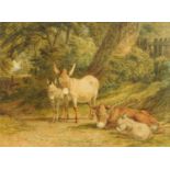 Robert Hills (1769-1844), watercolour, donkeys. 30 cm x 42 cm, signed and dated 1828.