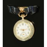 A Continental enamel and seed pearl brooch fob watch, circa 1900,