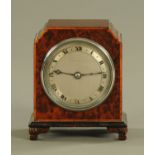 A Mappin & Webb mantle clock, with burr yew veneered case,