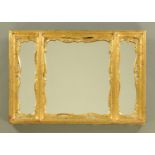 A 19th century gilt framed mirror, three panels. 56 cm x 39.5 cm.