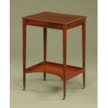 A Regency mahogany ebony strung worktable, with hinged top to open interior,