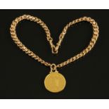 A 9 ct gold Albert chain necklace, with £2 coin (1887) pendant fob, gross weight 41.