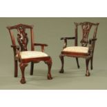 Two Chippendale style small armchairs,