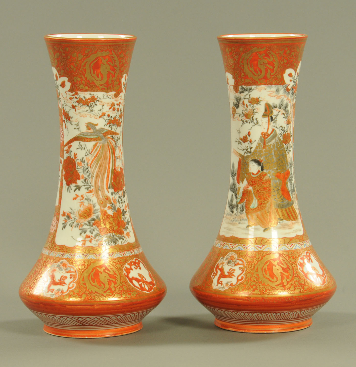 A pair of Kutani trumpet shaped vases,