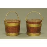 A pair of Victorian brass bound oak buckets, each with brass loop carrying handle.