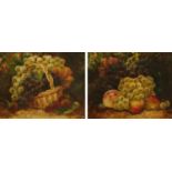 Clay, pair of Victorian oil paintings on canvas, still lives. Each 22 cm x 27 cm, framed.