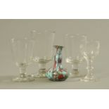 Three Victorian ale glasses, a port glass and a small Italian vase. Tallest 11 cm.