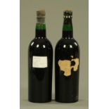 Two bottles 1963 vintage Fonseca port, levels halfway up neck, with provenance.