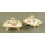 A pair of English porcelain lidded tureens,