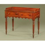 A Victorian mahogany washstand, with three quarter gallery,