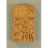 A Chinese carved sandalwood card case. 95 mm x 55 mm.