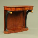 An early 19th century mahogany console table, with bowed front and frieze drawer,