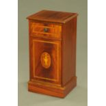An Edwardian style inlaid mahogany bedside cabinet,